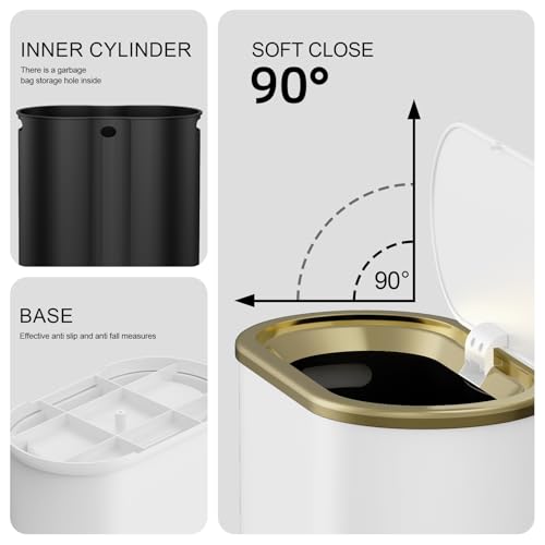 Image of KSSKSS 1.8 Gallons Small White Bathroom Trash Can with Lid, Slim Bathroom Garbage Bin, Dog Proof Trash Can with Pop-Up Lid for Bedroom,Toile, White
