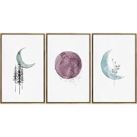 SIGNWIN Framed Canvas Wall Art Burgundy and Green Nature Moon Watercolor Modern Art Farmhouse/Country Relax/Calm Pastel for Living Room, Bedroom, Office - 16