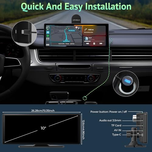 aphqua 2024 Wireless Protable Carplay & Android Auto, tela Carplay de 9,3 polegadas, Car Play com câ