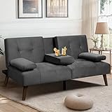 Meilocar Sofa Bed Velvet, 60' Loveseat Futon Sofa Bed with Removable Armrests, Adjustable Recliner Guest Bed Daybed Sofa for Small Space, Cup Holders, 3 Angles, Gray