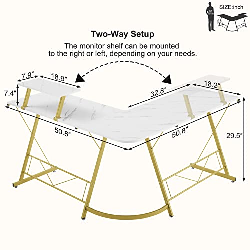 Mr Ironstone L Shaped Desk, Computer Corner Desk, Home Gaming Desk, Office Writing Workstation With Large Monitor Stand, Space-Saving, Easy To Assemble (Laminate Marble) #TOP2