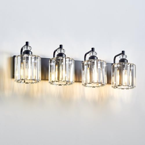 Zqoyn 4-Light Black Bathroom Light Fixtures Over Mirror Modern Vanity
