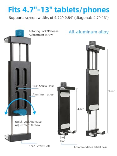 Xik Portable 81\" iPad Tripod Stand, Extendable Aluminum Alloy Travel Tablet Tripod Holder, Compatible with iPad Pro, iPhone, Kindle & All 4.7-12.9\" Tablets（Extendable Height: 14.4\" to 81\" ） - Thumbnail 4