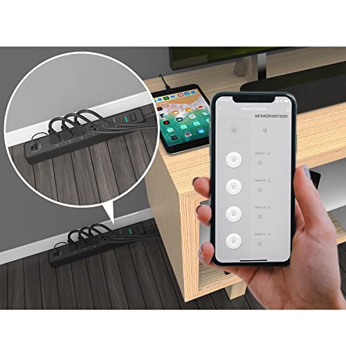 Monster Smart Power Outlet Wifi Control For Indoor Use With Monster App - Voice Control With Amazon Alexa And Google Assistant - 6 Foot Cord With 4 Outlets And 2 Usb-A Plug-Ins #TOP7