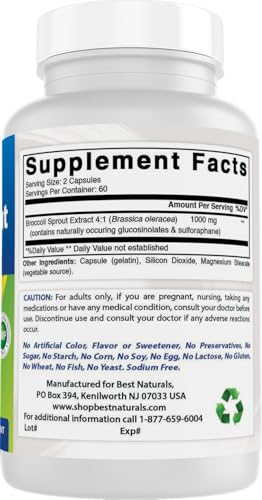 Best Naturals Broccoli Sprout Extract 1000mg per Serving - 120 Capsules (Pack of 2)
