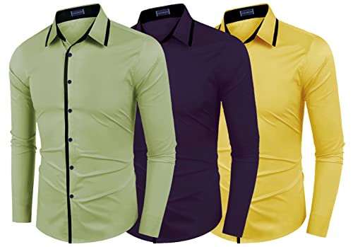 Image of Zombom Combo of Men's Cotton Blend Solid Regular Fit Casual Full Sleeves Shirts (Pack of 3)