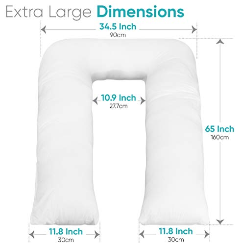 Digital Decor Premium 35" X 65"Full Body Pillow - Made In Usa, Hypoallergenic - 100% Cotton U Shaped Pregnancy Pillow #TOP4