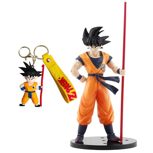 Image of Goku Action Figure with Keychain Anime Collectible PVC Model | Dragon Ball Action Figure Collectibles for Home Decor, Office Desk & Gifting | Multicolor (Goku with Stick)
