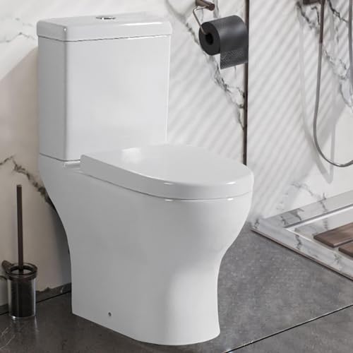 Semi Flush to Wall Toilet Close Coupled WC White Ceramic Soft Close Seat Modern Design Projection