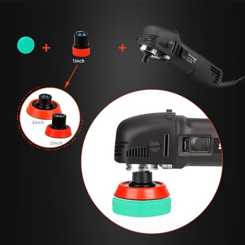 SPTA Mini Polishing Machine Buffer Rotary Polisher Auto Detailing Superpolish with 27Pcs Detail Polishing Pad Mix Size Kit Buffing Pad and 75mm ,100mm,140mm M14 Thread Extension shaft