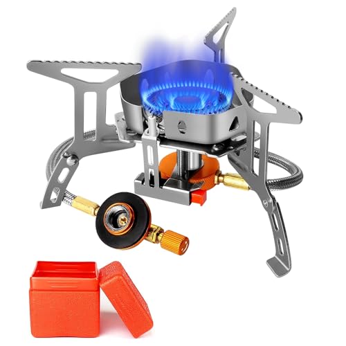 Casenly Estufa de Camping 3500W, Hornillos PortÃ¡tiles de Camping con Encendido PiezoelÃ©ctrico Mini Estufa de Camping a Gas Plegable Resistente al Viento para Camping Picnic Senderismo