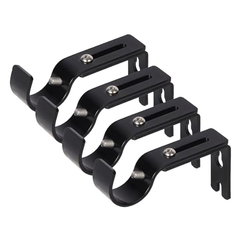 MYHOGOOD 4PCS Curtain Rod Bracket, Heavy Duty Adjustable Length Curtain Pole Brackets with Screws, Suitable for Curtain Hanging Rods, Door Curtain Hanging Rods, Clothes Drying Rods-Black