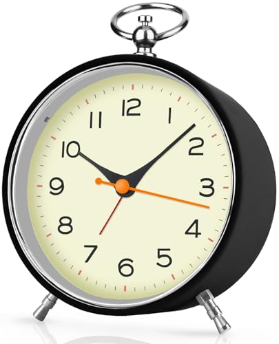 SOCICO Analog Wecker für das Schlafzimmer, Ohne Ticken mit Licht, Retro-Wecker Analog mit Schlummerfunktion (Schwarz-l)