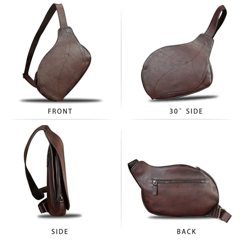 Image of IVTG Genuine Leather Sling Bag for Women Vintage Real Leather Sling Backpack Fashion Shoulder Crossbody Bags Chest Bags (Coffee)