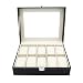 Watch Box Large 10 Black Mens Womens Leather Display Glass Top Jewelry Case Organizer by Satellas