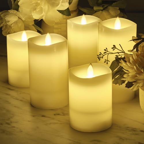 Image of Mikasa Real Wax Wavy Top Dancing Flameless Candles, Exquisite White Battery Candles for Wedding, Christmas Decorations, and Everyday, Set of 5, (2) 3x4, (2) 3x5, 3x6 Inch