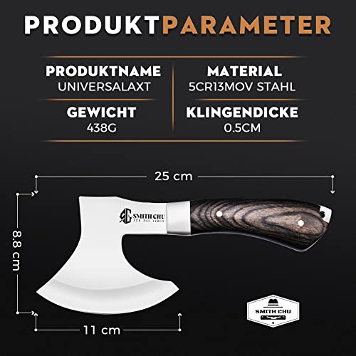 Foto von SMITH CHU Campingaxt Freizeitbeil Universalaxt Spaltaxt Handbeil Survivalaxt Ganzstahlbeil Outdooraxt Waldaxt aus rostfreier Stahl mit Etui scharf Jagd Abenteuer Holzspaltung langlebig Werkzeug 23cm