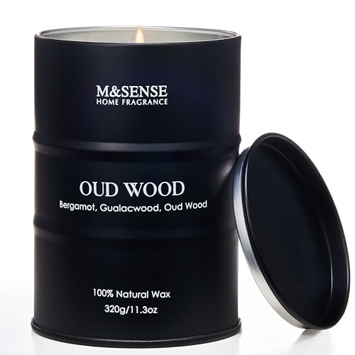 M&SENSE Oud Wood Scented Candles Christmas Decor, Natural Soy Wax Hoilday Candle, 11.3oz 70 Hours Christmas Candles, Winter Candle Gifts for Men Women,Sandwood Scented Candle for Home