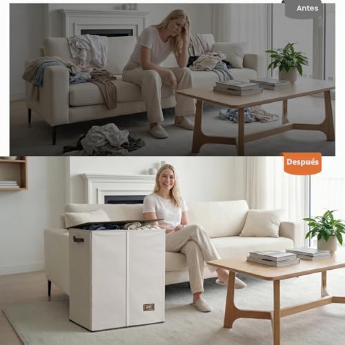 Miniatura 7 de Soledi Cesto Ropa Sucia Con Tapa - 145l Cubo Ropa Sucia De Gran Tamaño Con Bolsa Ropa Sucia - Ceste Ropa Plegable - Adecuada Para Baño Dormitorio Dormitorio Sala De Estar- Blanc Cassé
