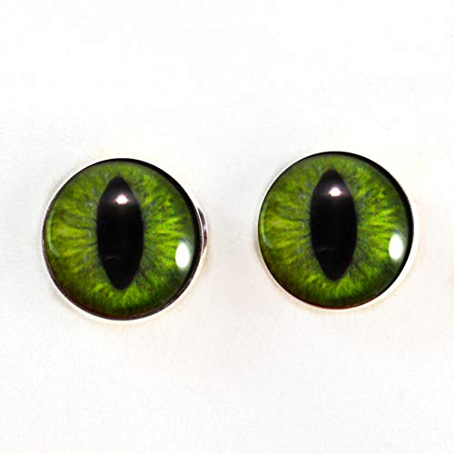 10mm Sew On Dark Lime Green Cat or Dragon Glass