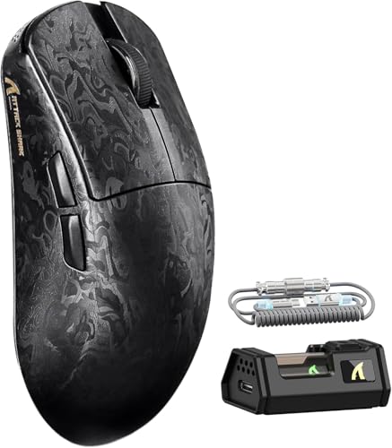 ATTACK SHARK R11 Ultra 8K Carbon Fiber Wireless Gaming Mouse with 42000 DPI-PAW3950 MAX Sensor-49g Lightweight,Nordic 52840 MCU Chip,Wired/BT/2.4Ghz Programmable,RGB Coiled Cable for PC Mac(Black Ink)