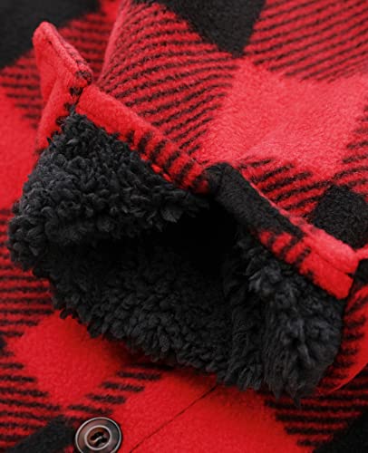 Image of ThCreasa Boys Sherpa Lined Plaid Button Shirt Jacket | Full Thermal Lining, Buffalo Plaid Shacket, Button Down, Family Matching Shirt, Dress Shirt Style, Cozy Winter Fall Outerwear