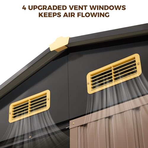 Image of IRONCK 7.7x5.7 FT Storage Shed, Outdoor Metal Tool Shed with Breathable Vents and Lockable Doors, All-Weather Tool Storage for Patio, Outside, Poolside, Brown