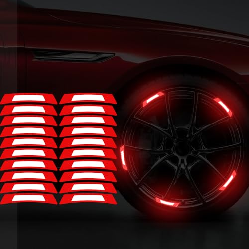 Image of 20PCS Strong Reflective Car Wheel Hub Stickers for Cars Helmet Night Safety Warning Reflective Stripe Decals Auto Truck Motorcycle Bicycle Wheels Rim Reflective Stickers (Red)