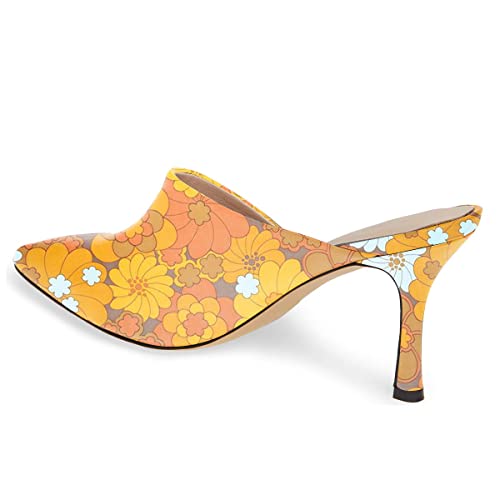 Ydn Women Retro Pointy Toe Half D'orsay Spike Heel Mules Cutout Outside Slip On Slide Sandal Slippers Size 7 Yellow Flower #TOP3