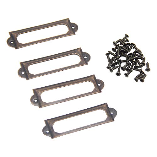 30 Pcs Metal Drawer Tag Label Holder Antrader Frame Pull Handles For Office Library File Drawer Cabinet Card Tag, With Screws, Red Copper 60Mm X 17Mm #TOP3