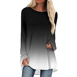 Long Sleeve Shirts for Women, Blusas De Mujer De Moda En Oferta Plus Size Womens Going Out Tops Classic Casual Gradient Print Tees Trendy Ladies Crewneck Blouses Pullover Vacation Clothes (Black,M)