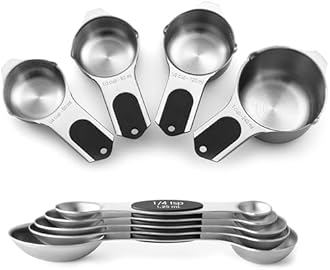 Spring Chef Magnetic Measuring Cups & Spoons Set, Patented, Strong N45 Magnets, Heavy Duty Stainless Steel Fits in Spice Jars for Baking & Cooking, BPA Free, Round Set of 9, Black