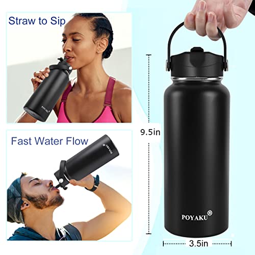 32Oz Insulated Stainless Steel Water Bottle With Straw & Spout Lid, Double Wall Sweat-Proof Bpa Free To Keep Beverages Cold For 24Hrs Or Hot For 12Hrs #TOP1