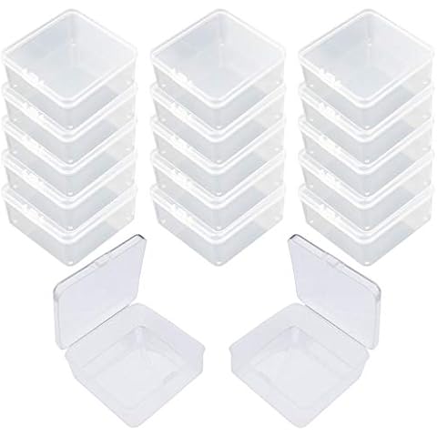 Goodma 17 Pieces Square Empty Mini Clear Plastic Organizer Storage Box Containers with Hinged Lids for Small Items and Other Craft Projects (75 x 75 x 35 mm) Cover