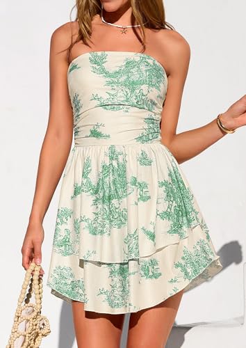 Image of PRETTYGARDEN Women's 2026 Summer Strapless Tube Mini Dress Off Shoulder Smocked Ruffle A Line Flowy Short Party Club Dresses