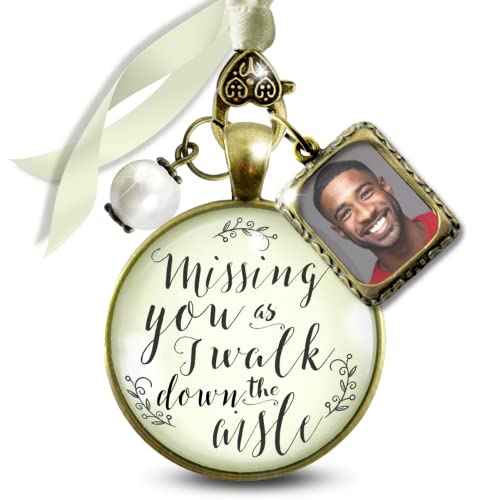 Gutsy Goodness Missing You As I Walk Down the Aisle Wedding Bouquet Memory Charm Memorial Remembrance Photo Jewels