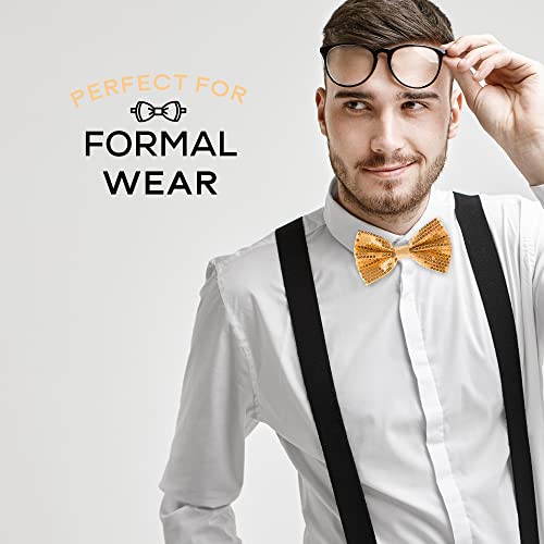 Man of Men Gold Bow Tie for Men - Sequin Bow Ties for Men - Pre-tied Adjustable Length Bowtie, Many Colors to Choose From (Gold)