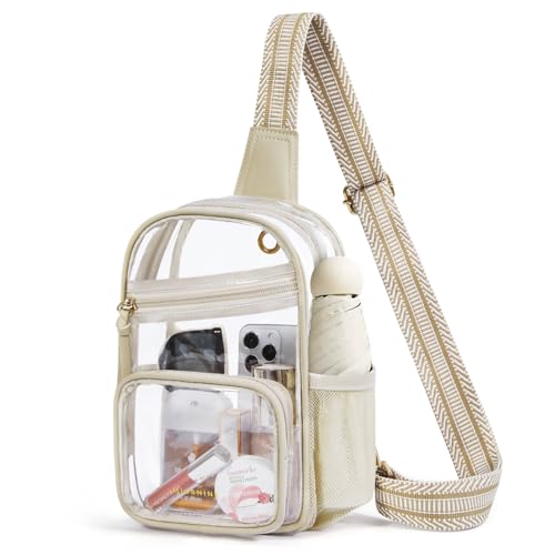 Missnine Clear Bag for Stadium Events Clear Sling Bag Fanny Pack Crossbody Purse for Sport Concert with Side Mesh Pocket