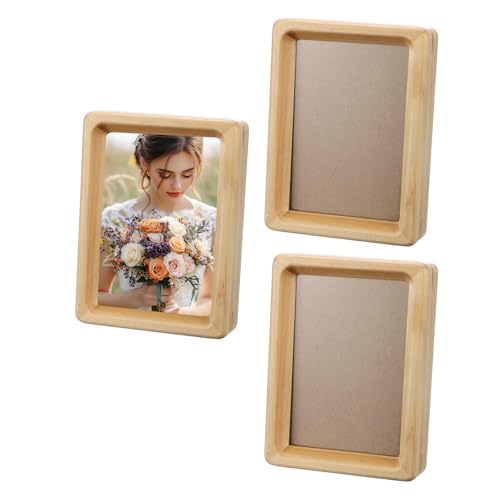 sourcing map 4 x 5inch Natural Wood Photo Frames 3pcs Mini Wooden Finish Picture Frame Tabletop Photo Frame with Mat for Desktop Display Wall Mounting Wood color