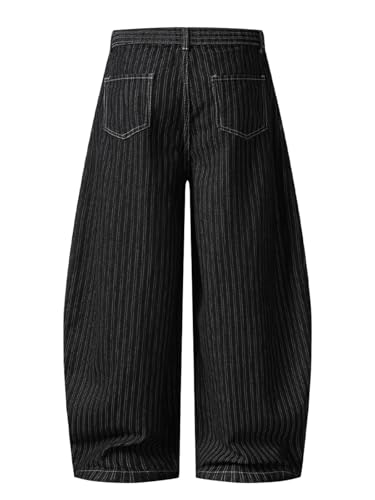 Image of Aelfric Eden Pinstripe Baggy Barrel Jeans Pleated Wide Leg Denim Pants Men Women Loose Fit Streetwear Vintage Trousers