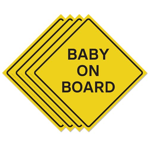 Image of 4pcs Baby on Board Sticker for Cars | Weatherproof Yellow Vinyl Decal Signs for Car, 5 inch x 5 inch