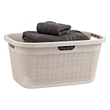 Mind Reader 40L Laundry Basket, Linen Design Clothes Hamper, Plastic Storage Bin with Handles, Ivory