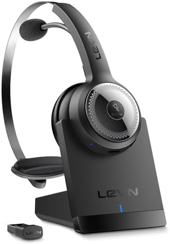 LEVN Bluetooth 5.0 Headset, Wireless Headset with Microphone (AI ...