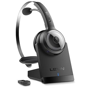 LEVN Wireless Headset with Mic for Work, Wireless Headset (Charging Base, Noise Cancelling & Mute Button), Long Battery Life, Bluetooth Headsets for Home/Office/Call Center/Laptop/Teams/Zoom, Black