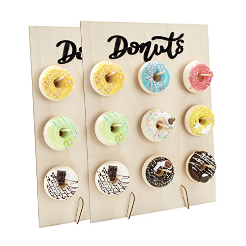 Johotone Doughnut Holder Reusable Donut Wall Stand Wooden Doughnut Board Dessert Display Stand for Wedding Birthday Party Baby Shower Sweets Tables 2 Pack (Black Letters) (TTQZSJ01_2DHZ-JHT)
