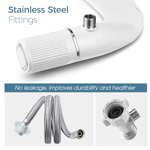 BIGCOW Ultra-Slim Bidet Attachment for Toilet - Dual Nozzle (Frontal & Rear Wash) with Adjustable Cold Water Pressure and Stainless Steel Inlet - Hygienic Solution for Fresh Cleanliness, Silver 1 Pcs - Thumbnail 4