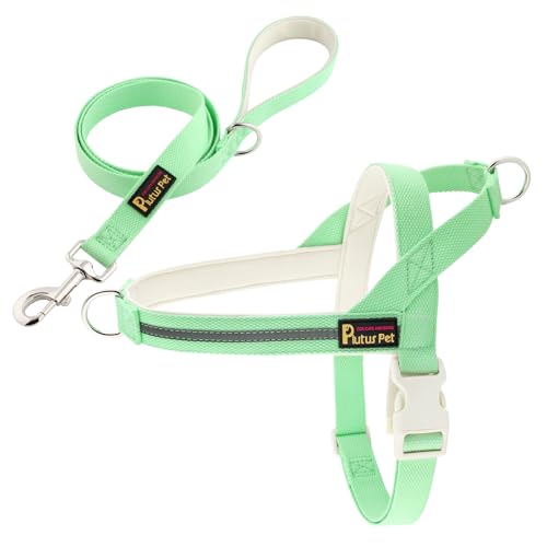 Plutus Pet Cotton Dog Harness and Leash Set, Reflective and Soft Padded, Quick Fit Vest Harness, for Small, Medium and Large Dogs, Light Green, L