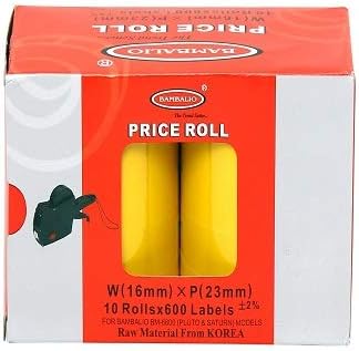 Bambalio 6600 2 Line Yellow Colour Plain Label Rolls 10 Rolls x 600 Labels (Box Pack) Compatible with 6600 Labeling Machine Models of All Brands