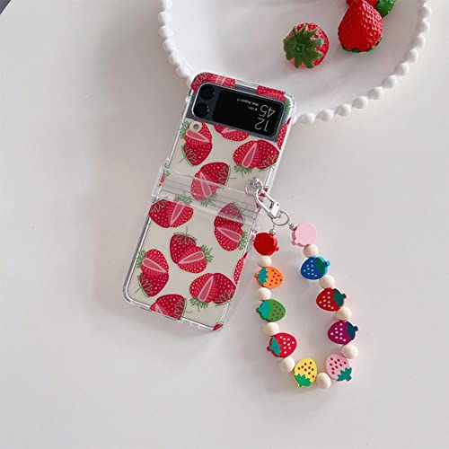 Coque Samsung Z Flip 3 transparente avec bracelet en bois fraise