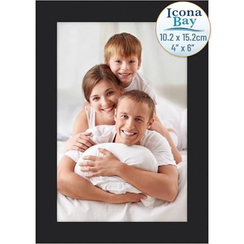 Icona Bay - 6x4 Black Picture Frame - Modern Style Engineered Wood Frame - Table Top or Wall Mount - Bliss Collection